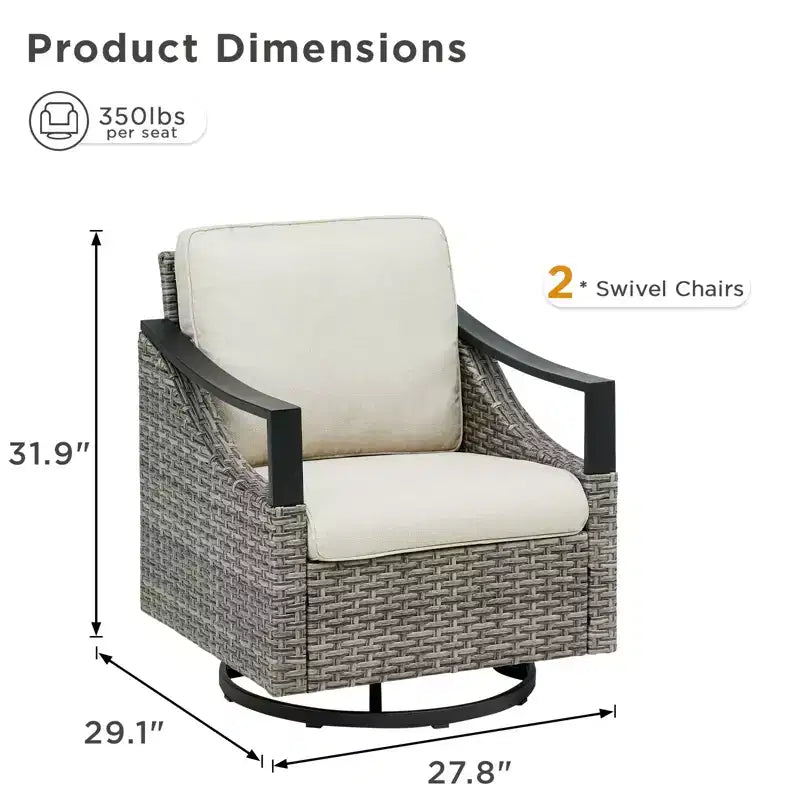 GDFStudio Moxie Sedia Girevole a Dondolo da Esterno in Rattan e Acciaio con Cuscini (Set di 2)