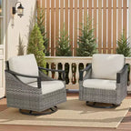 GDFStudio Moxie Sedia Girevole a Dondolo da Esterno in Rattan e Acciaio con Cuscini (Set di 2)