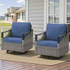 GDFStudio Moxie Sedia Girevole a Dondolo da Esterno in Rattan e Acciaio con Cuscini (Set di 2)