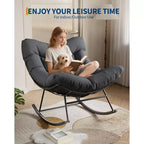 Oversized Papasan Rocking Chair for Adults Indoor/Outdoor, 400lbs Heavy Duty Steel Frame with Extra Thick Cushion, Comfy Egg Swing Chair