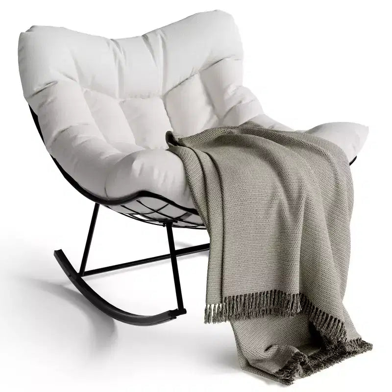 Poltrona a dondolo Papasan oversize per adulti da interni/esterni, struttura in acciaio resistente da 180 kg con cuscino extra spesso, comoda poltrona a dondolo a uovo