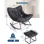 Patio Rocking Chair with Ottoman, Outdoor Indoor Rocking Egg Chair with Cushions, Metal Lounge Chair Oversized Papasan Chair for Porch Garden