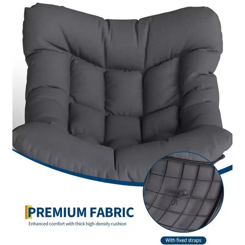 Patio Rocking Chair with Ottoman, Outdoor Indoor Rocking Egg Chair with Cushions, Metal Lounge Chair Oversized Papasan Chair for Porch Garden