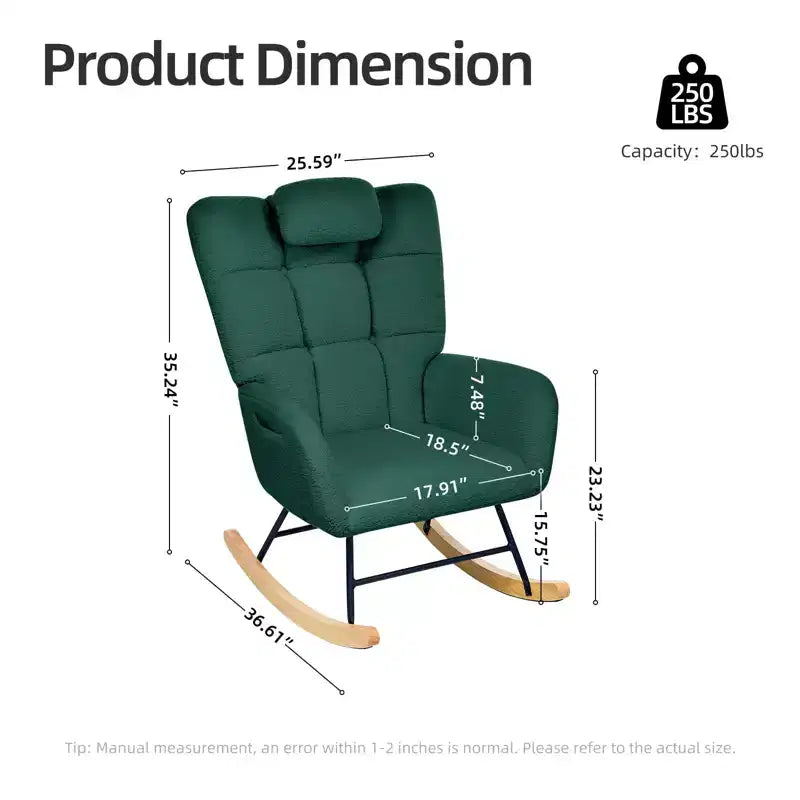 Nursery Rocking Chair,Teddy Upholstered Glider Rocker Rocking Accent Chair Padded Seat with High Backrest Armchair for Living Room