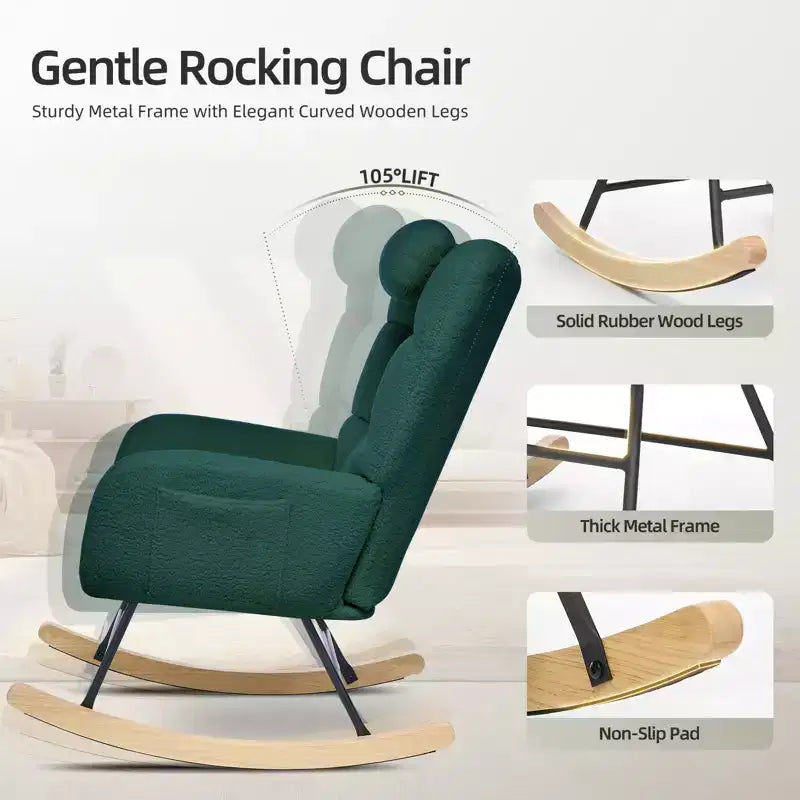 Nursery Rocking Chair,Teddy Upholstered Glider Rocker Rocking Accent Chair Padded Seat with High Backrest Armchair for Living Room