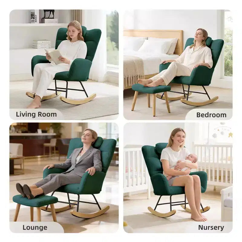 Nursery Rocking Chair,Teddy Upholstered Glider Rocker Rocking Accent Chair Padded Seat with High Backrest Armchair for Living Room