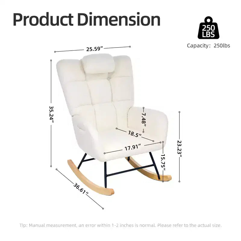 Nursery Rocking Chair,Teddy Upholstered Glider Rocker Rocking Accent Chair Padded Seat with High Backrest Armchair for Living Room
