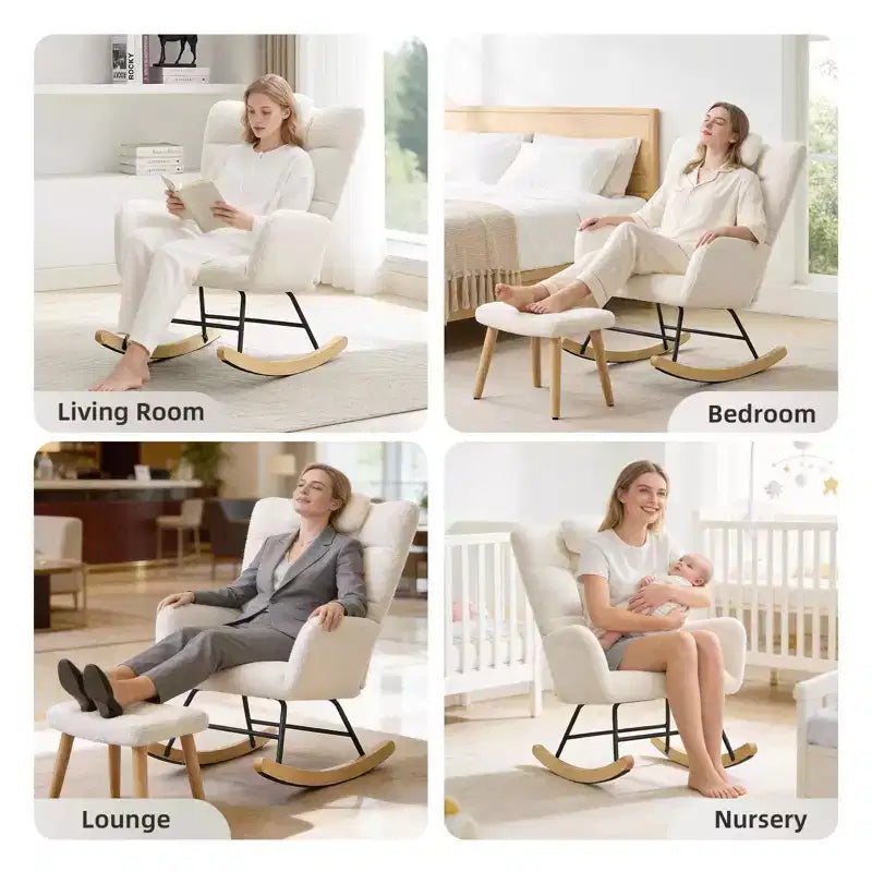Nursery Rocking Chair,Teddy Upholstered Glider Rocker Rocking Accent Chair Padded Seat with High Backrest Armchair for Living Room