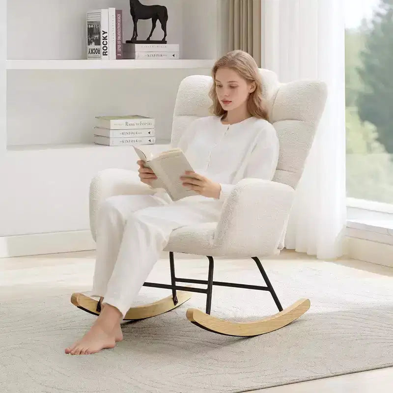 Nursery Rocking Chair,Teddy Upholstered Glider Rocker Rocking Accent Chair Padded Seat with High Backrest Armchair for Living Room