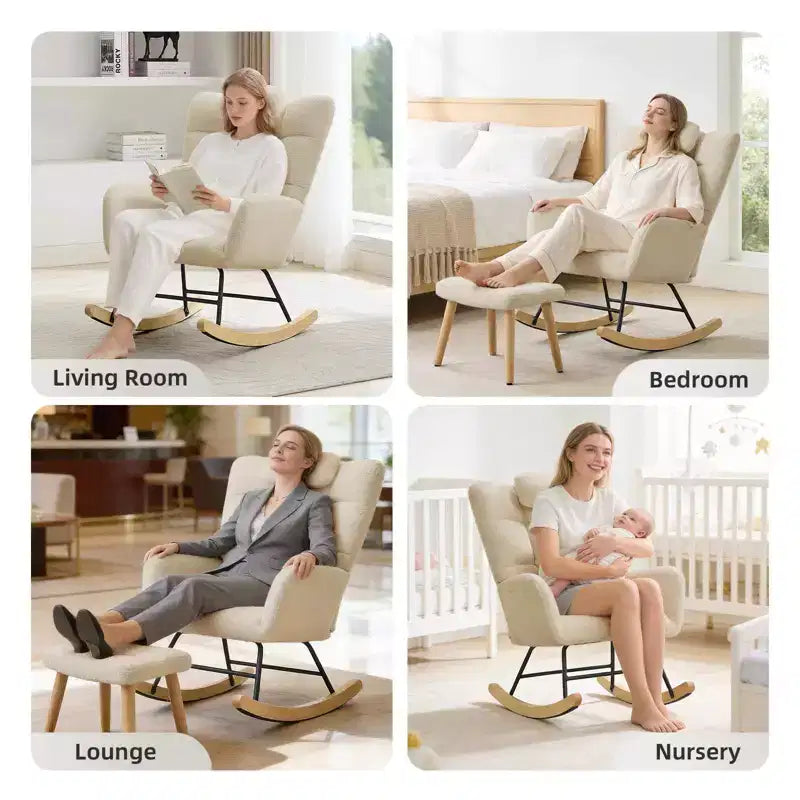 Nursery Rocking Chair,Teddy Upholstered Glider Rocker Rocking Accent Chair Padded Seat with High Backrest Armchair for Living Room