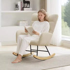 Nursery Rocking Chair,Teddy Upholstered Glider Rocker Rocking Accent Chair Padded Seat with High Backrest Armchair for Living Room