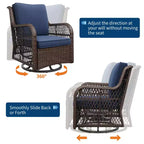 3 Pcs Outdoor Wicker Rattan Swivel Rocking Chair Set, 360-Degree Swivel Rocking Chair, Armored Glass Side Table for Backyard, Porch, Balcony, Garden