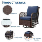 3 Pcs Outdoor Wicker Rattan Swivel Rocking Chair Set, 360-Degree Swivel Rocking Chair, Armored Glass Side Table for Backyard, Porch, Balcony, Garden