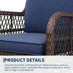 3 Pcs Outdoor Wicker Rattan Swivel Rocking Chair Set, 360-Degree Swivel Rocking Chair, Armored Glass Side Table for Backyard, Porch, Balcony, Garden