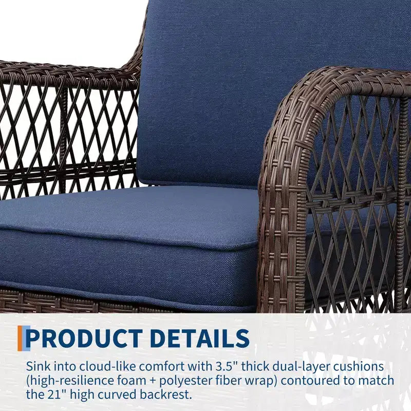3 Pcs Outdoor Wicker Rattan Swivel Rocking Chair Set, 360-Degree Swivel Rocking Chair, Armored Glass Side Table for Backyard, Porch, Balcony, Garden