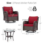 3 Pcs Outdoor Wicker Rattan Swivel Rocking Chair Set, 360-Degree Swivel Rocking Chair, Armored Glass Side Table for Backyard, Porch, Balcony, Garden