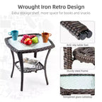3 Pcs Outdoor Wicker Rattan Swivel Rocking Chair Set, 360-Degree Swivel Rocking Chair, Armored Glass Side Table for Backyard, Porch, Balcony, Garden