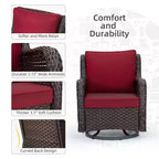 3 Pcs Outdoor Wicker Rattan Swivel Rocking Chair Set, 360-Degree Swivel Rocking Chair, Armored Glass Side Table for Backyard, Porch, Balcony, Garden