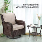 3 Pcs Outdoor Wicker Rattan Swivel Rocking Chair Set, 360-Degree Swivel Rocking Chair, Armored Glass Side Table for Backyard, Porch, Balcony, Garden