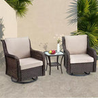 3 Pcs Outdoor Wicker Rattan Swivel Rocking Chair Set, 360-Degree Swivel Rocking Chair, Armored Glass Side Table for Backyard, Porch, Balcony, Garden