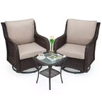 3 Pcs Outdoor Wicker Rattan Swivel Rocking Chair Set, 360-Degree Swivel Rocking Chair, Armored Glass Side Table for Backyard, Porch, Balcony, Garden