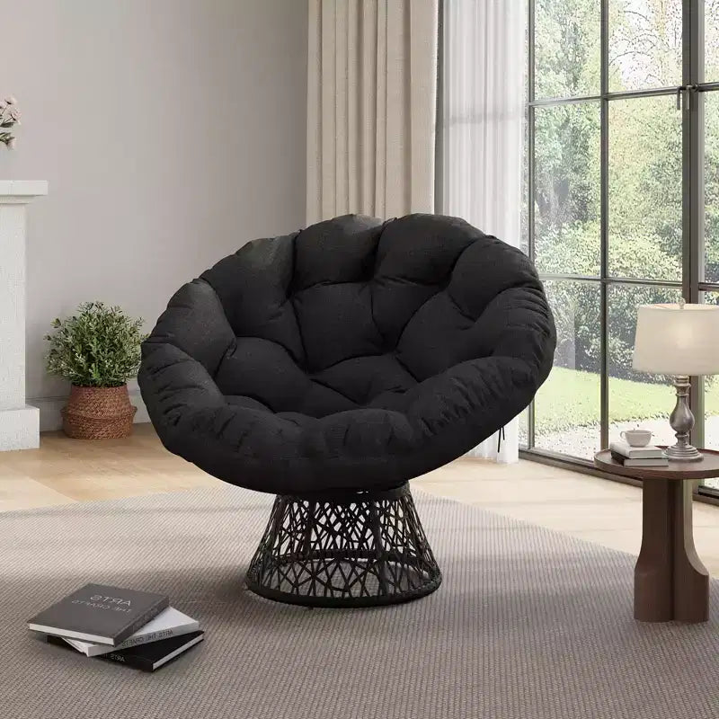Moderna sedia Papasan ergonomica in vimini da 37 pollici, sedia a conca girevole oversize con base girevole a 360° per camera da letto, patio, soggiorno, angolo lettura