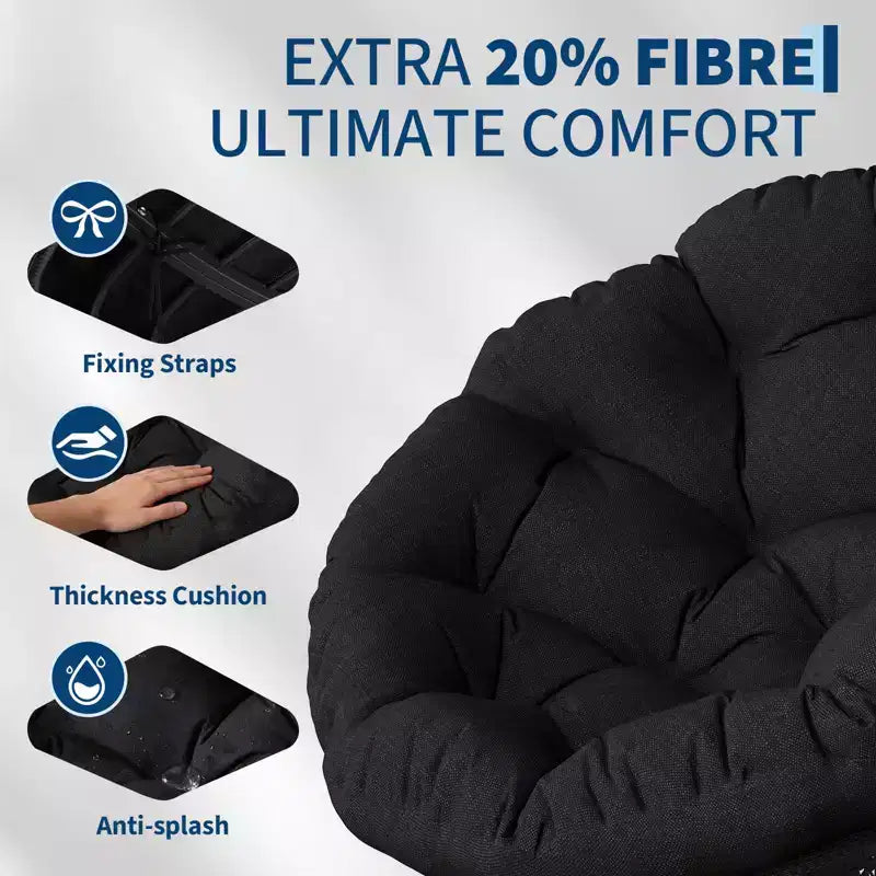 Moderna sedia Papasan ergonomica in vimini da 37 pollici, sedia a conca girevole oversize con base girevole a 360° per camera da letto, patio, soggiorno, angolo lettura