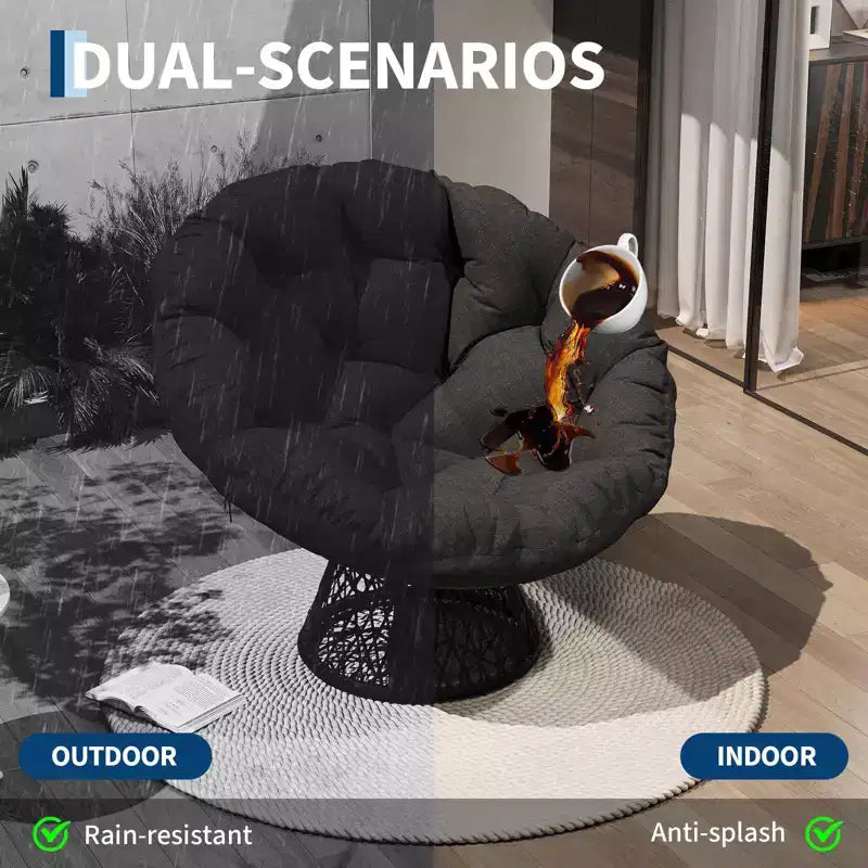 Moderna sedia Papasan ergonomica in vimini da 37 pollici, sedia a conca girevole oversize con base girevole a 360° per camera da letto, patio, soggiorno, angolo lettura