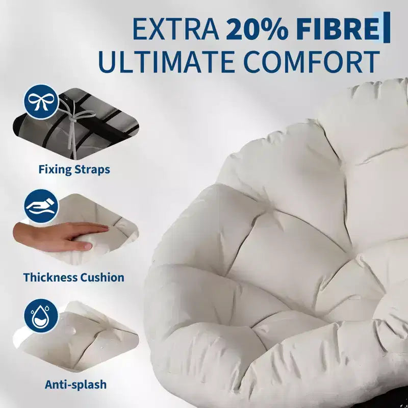 Moderna sedia Papasan ergonomica in vimini da 37 pollici, sedia a conca girevole oversize con base girevole a 360° per camera da letto, patio, soggiorno, angolo lettura