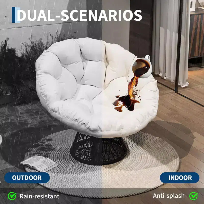 Moderna sedia Papasan ergonomica in vimini da 37 pollici, sedia a conca girevole oversize con base girevole a 360° per camera da letto, patio, soggiorno, angolo lettura