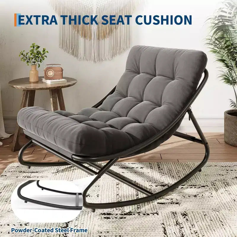 Dondolo Papasan, Dondolo Papasan Oversize con Cuscino Spesso, Struttura Robusta in Metallo, Adatto per Camera da Letto, Soggiorno, Giardino, Grigio