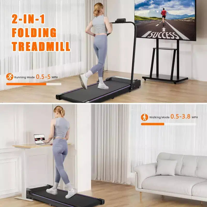 Whisen Tapis Roulant Pieghevole 2 in 1, Tapis Roulant Sotto Scrivania, Tapis Roulant da Camminata per Casa, Macchina da Corsa e Jogging con Maniglia