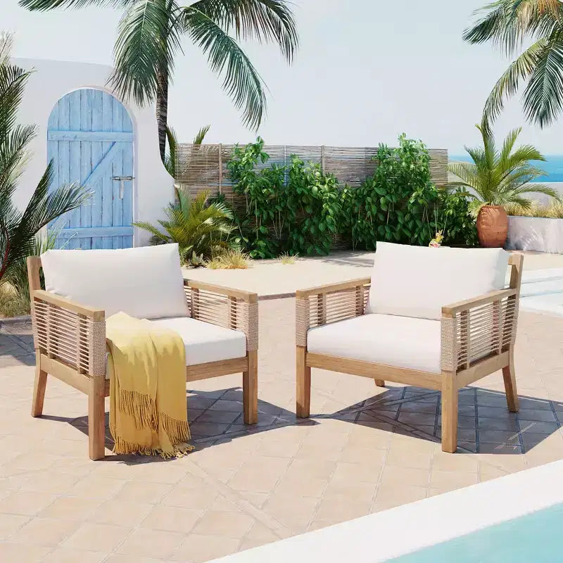 GDFStudio Brynn Patio Acacia Wood Club Chairs with Hand-Woven Twist Rope, Set of 2