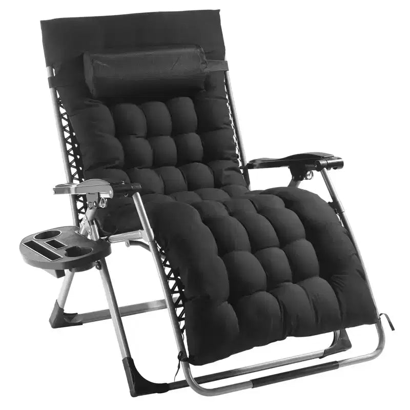 26 in Zero Gravity Recliner Chair Folding Lounge with Cushion Tray 500 lbs Black