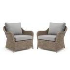 Martha Stewart Lily Pond Set of 2 Indoor-Outdoor Patio Club Chairs in Weathered Gray Rattan Wicker with Gray All-Weather Cushions