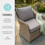 Martha Stewart Lily Pond Set of 2 Indoor-Outdoor Patio Club Chairs in Weathered Gray Rattan Wicker with Gray All-Weather Cushions