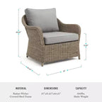 Martha Stewart Lily Pond Set of 2 Indoor-Outdoor Patio Club Chairs in Weathered Gray Rattan Wicker with Gray All-Weather Cushions