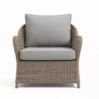 Martha Stewart Lily Pond Set of 2 Indoor-Outdoor Patio Club Chairs in Weathered Gray Rattan Wicker with Gray All-Weather Cushions