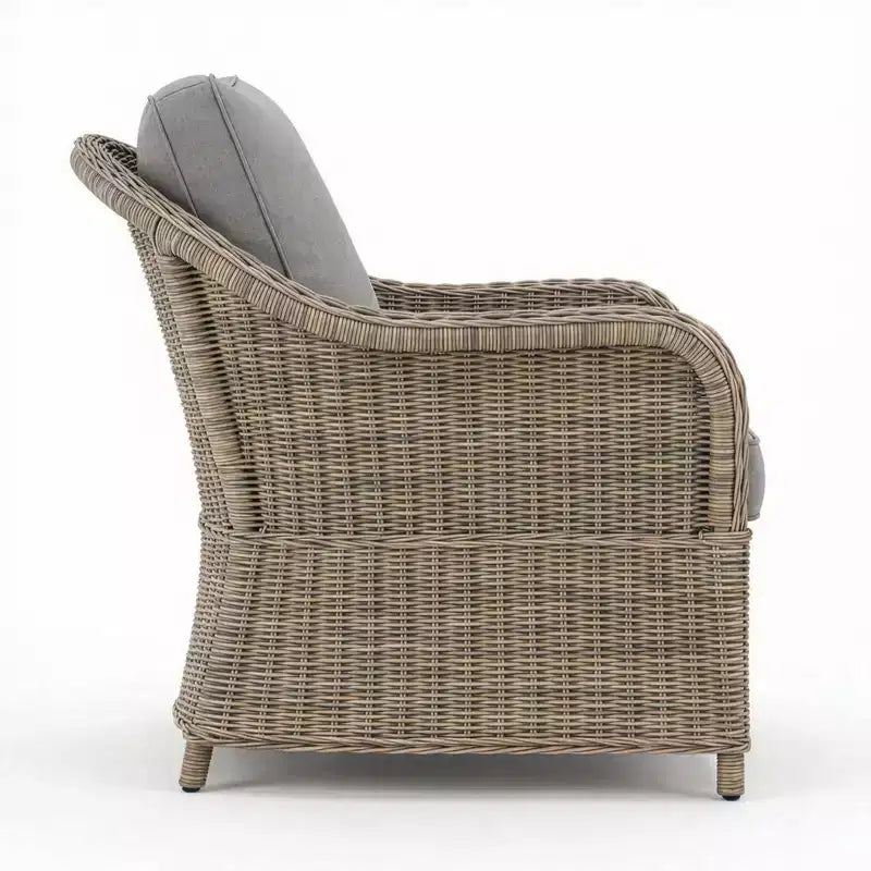 Martha Stewart Lily Pond Indoor-Outdoor Patio Club Chair in Weathered Gray Rattan Wicker with Gray All-Weather Cushions