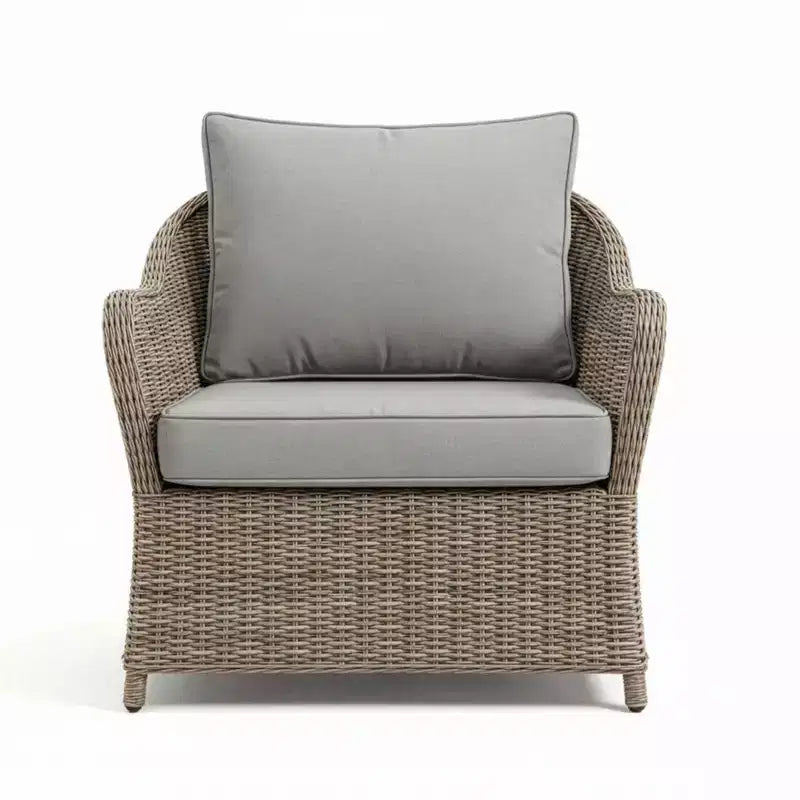 Martha Stewart Lily Pond Indoor-Outdoor Patio Club Chair in Weathered Gray Rattan Wicker with Gray All-Weather Cushions