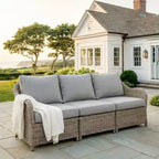 Martha Stewart Lily Pond Indoor-Outdoor Modular Patio Sectional Sofa Center Seat in Weathered Gray Rattan Wicker with Gray All-Weather Cushions