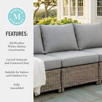 Martha Stewart Lily Pond Indoor-Outdoor Modular Patio Sectional Sofa Center Seat in Weathered Gray Rattan Wicker with Gray All-Weather Cushions