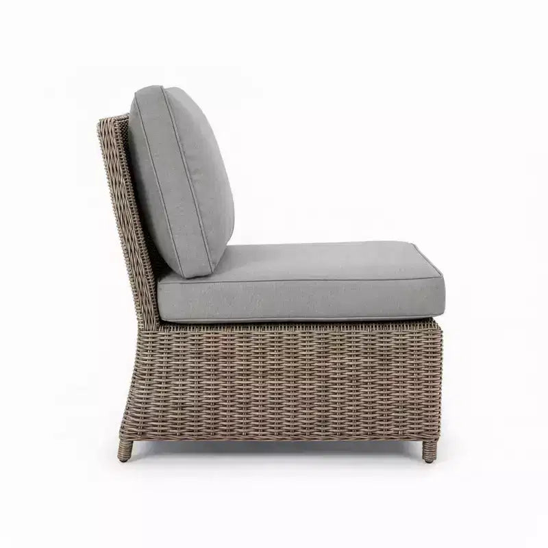 Martha Stewart Lily Pond Indoor-Outdoor Modular Patio Sectional Sofa Center Seat in Weathered Gray Rattan Wicker with Gray All-Weather Cushions