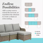 Martha Stewart Lily Pond Indoor-Outdoor Modular Patio Sectional Sofa Center Seat in Weathered Gray Rattan Wicker with Gray All-Weather Cushions
