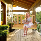 4FT Outdoor Wooden Porch Swing, Patio Hanging Bench Swing with Hanging Chains & Springs for Garden, Deck, Patio, Yard & Beach
