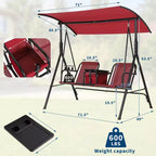 2-Person Outdoor Porch Swing with Canopy, Cup Holders & Pivot Storage Table, Weather-Resistant Steel Frame