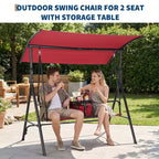 2-Person Outdoor Porch Swing with Canopy, Cup Holders & Pivot Storage Table, Weather-Resistant Steel Frame