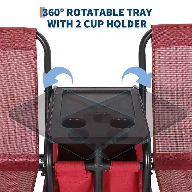 2-Person Outdoor Porch Swing with Canopy, Cup Holders & Pivot Storage Table, Weather-Resistant Steel Frame