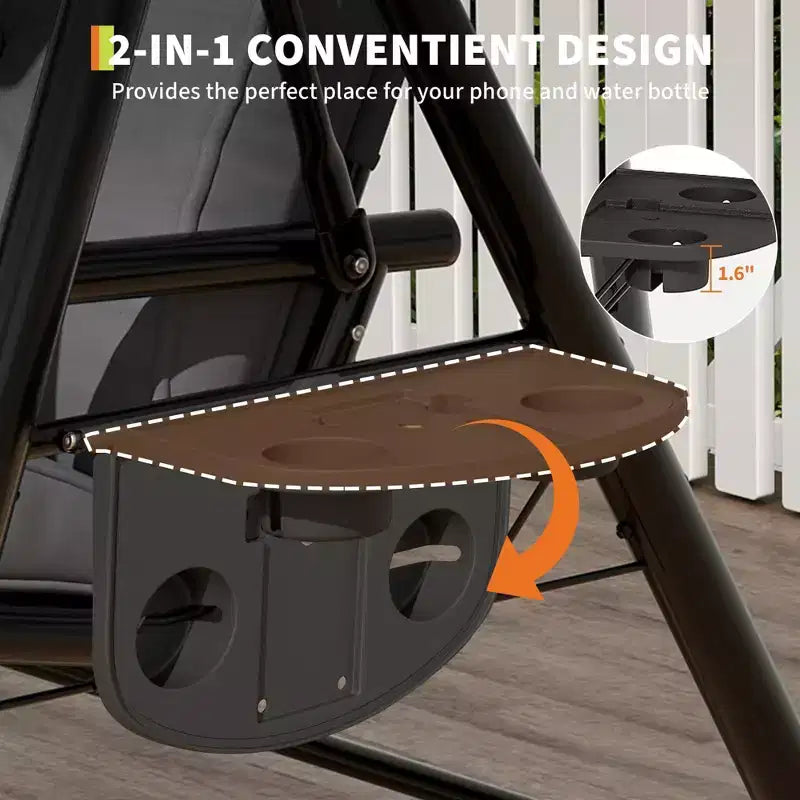 Adjustable 2-in-1 Patio Swing for 2 with Canopy, Cup Holders & Thick Cushions, Weather-Resistant Steel Frame