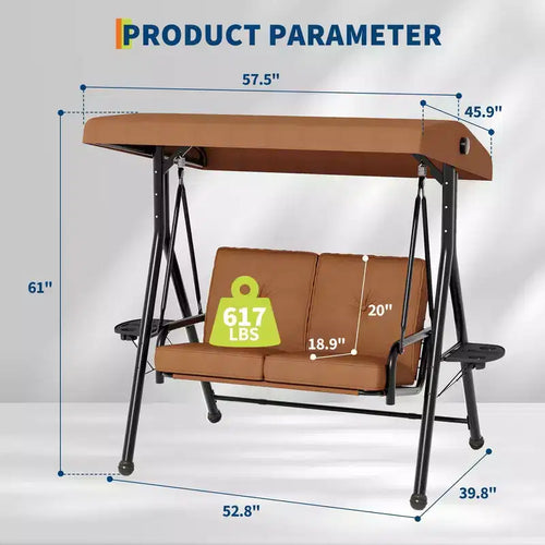 Dondolo da Patio Regolabile 2 in 1 per 2 Persone con Tettuccio, Portabicchieri e Cuscini Spessi, Telaio in Acciaio Resistente alle Intemperie